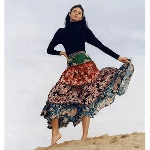 Anthropologie Bhani by Jyoti Full Colorful Tiered Midi Maxi Skirt Floral Size 16